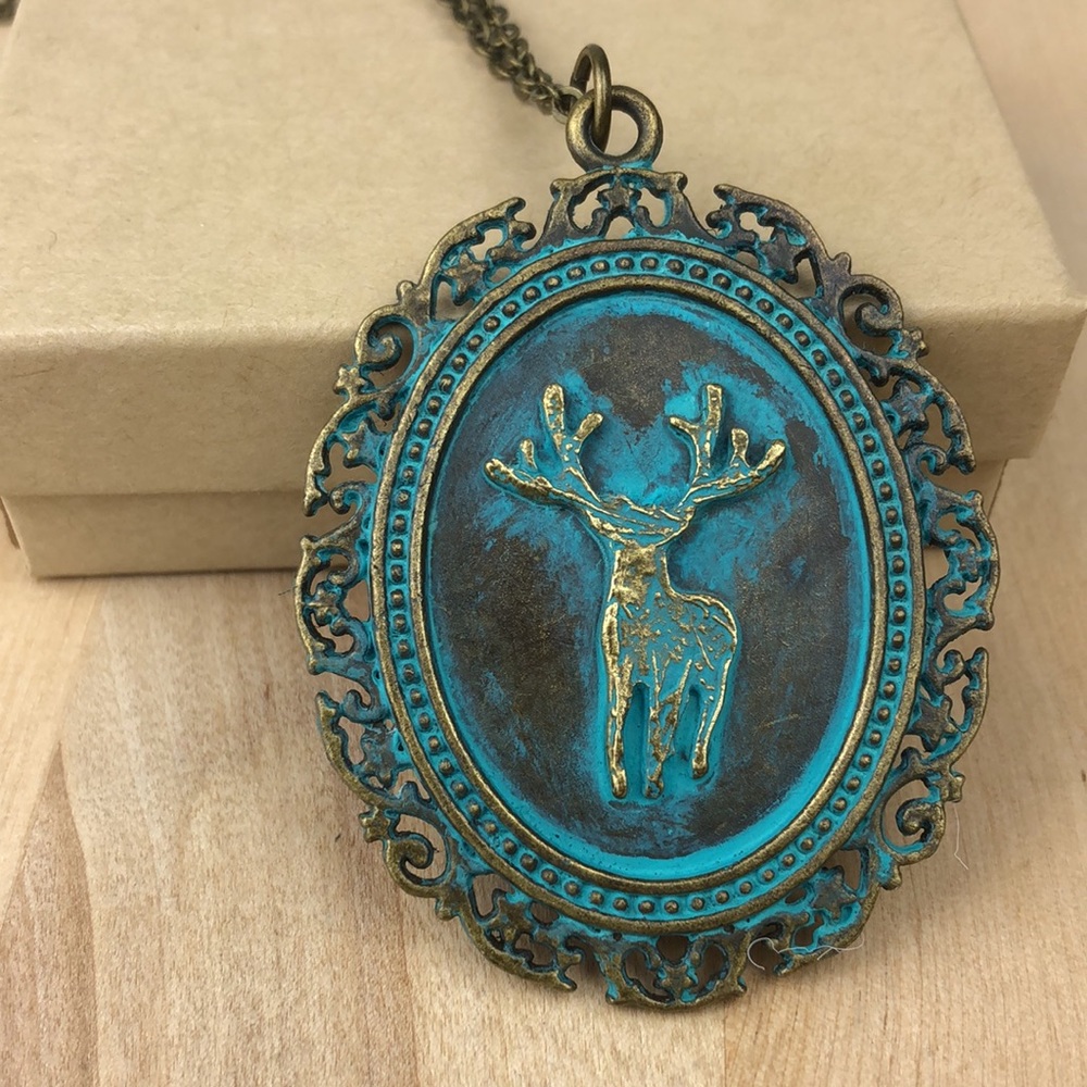 Reindeer pendant necklace from Toronto local artist, 30”, come with a box